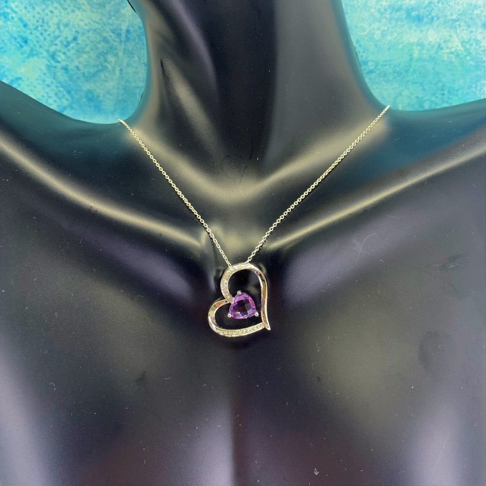 14K Gold Amethyst & Diamond Pendant